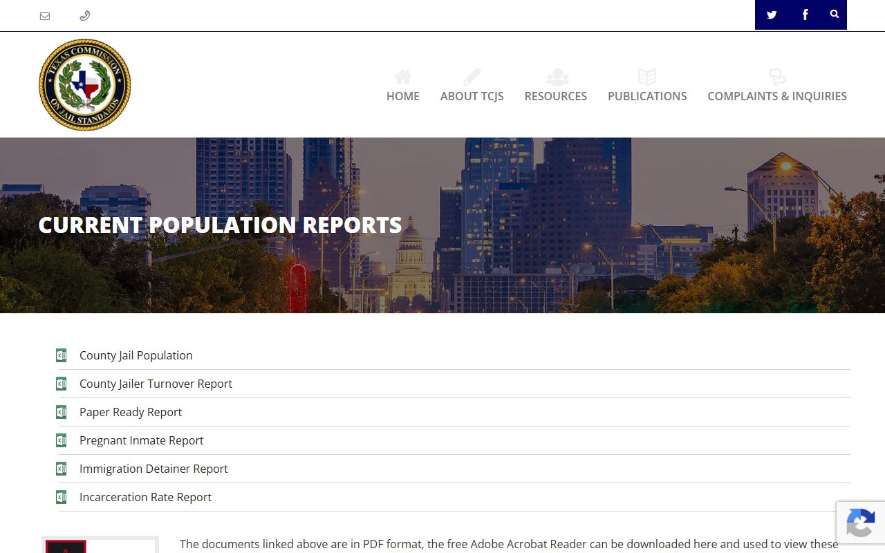 Texas Commission on Jail Standards population reports page